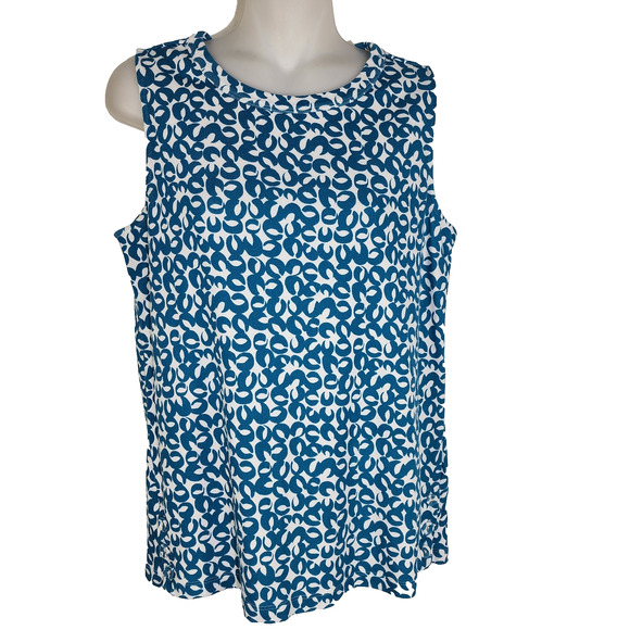 Chicos Womens Tank Top Medium Peacock Blue Geo Printed Button Detail Hardware - Picture 1 of 11